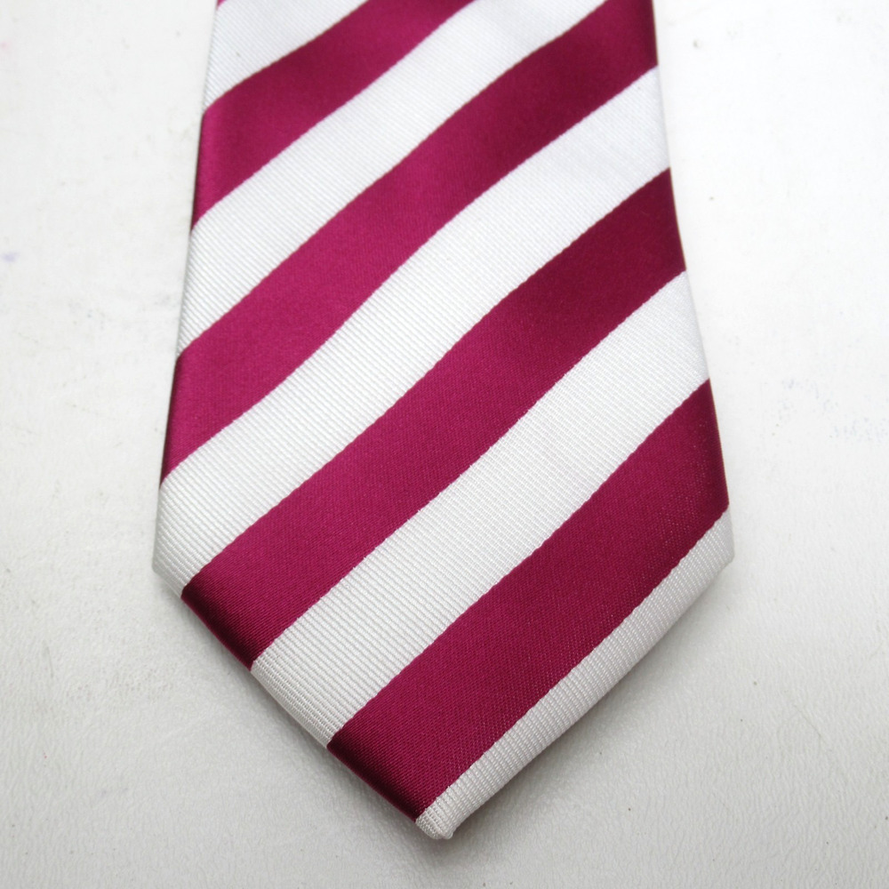Puccini Neck Tie Mens 58 in Microfiber Raspberry White Diagonal Striped Classic